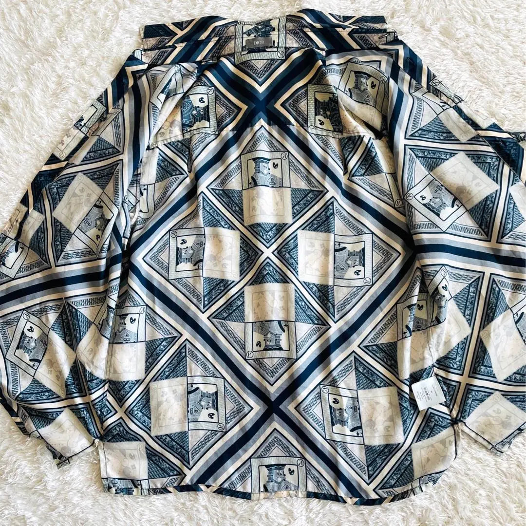 Camisa de manga corta con estampado de naipes de seda de Dior x Kenny Schaaf, talla 39