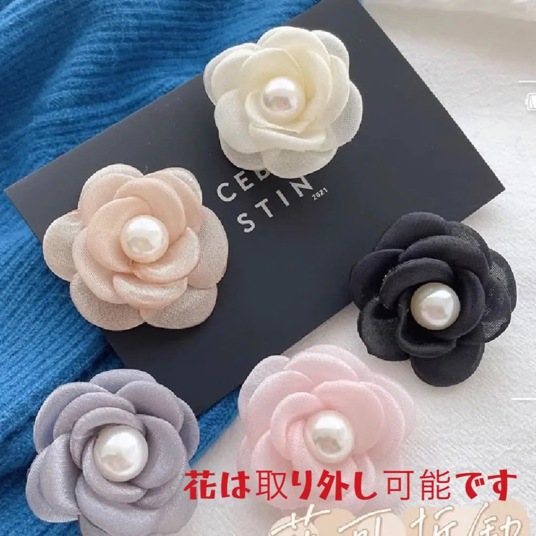 [New] Fan muffler Black Party Winter Pearl Pearl Flower