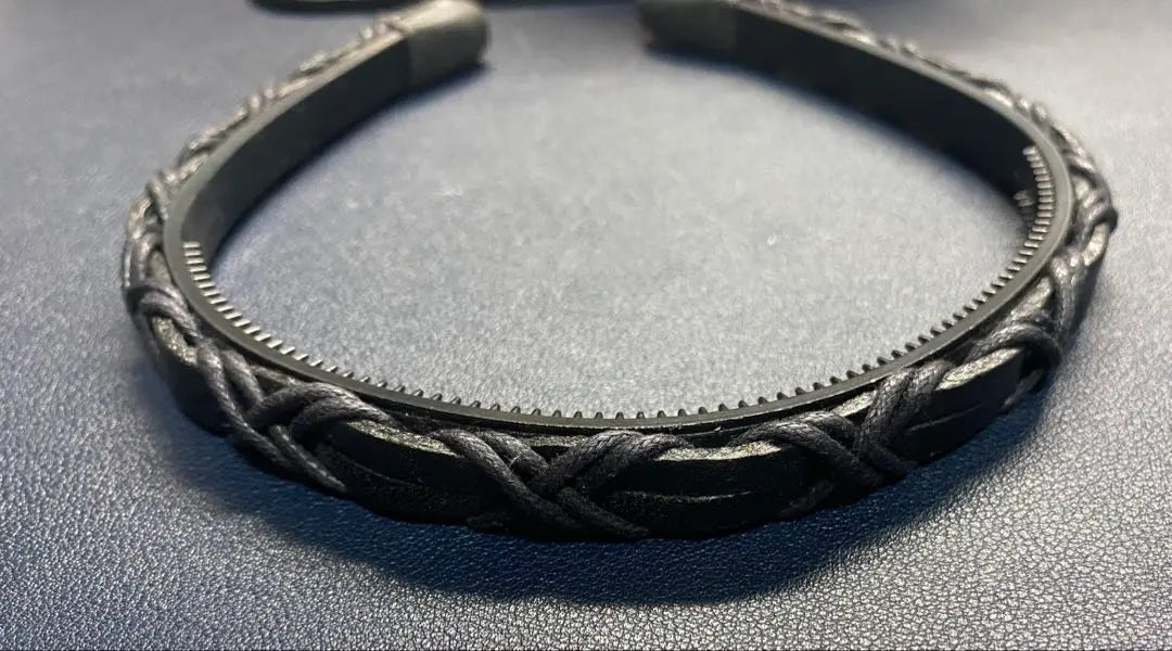 Braided genuine leather headband black