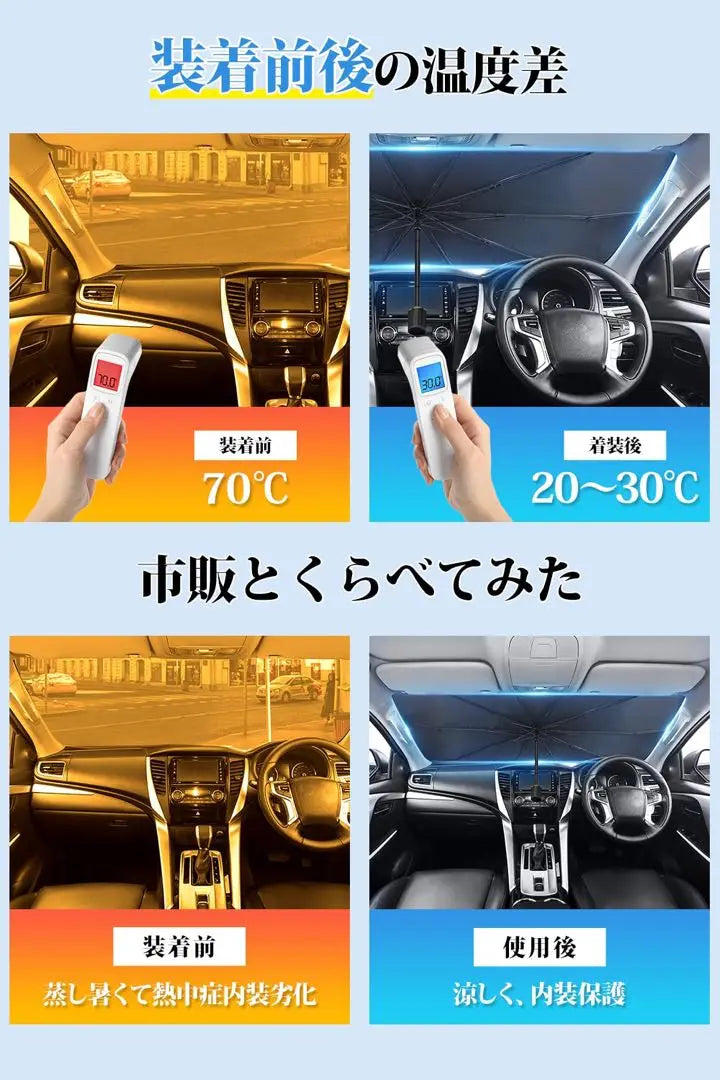 Sunshade for car Folding umbrella type Pouch with porch Towel shading heat shield UV cut | 車用サンシェード 折りたたみ傘型 ポーチ付き タオル 遮光 遮熱 UVカット