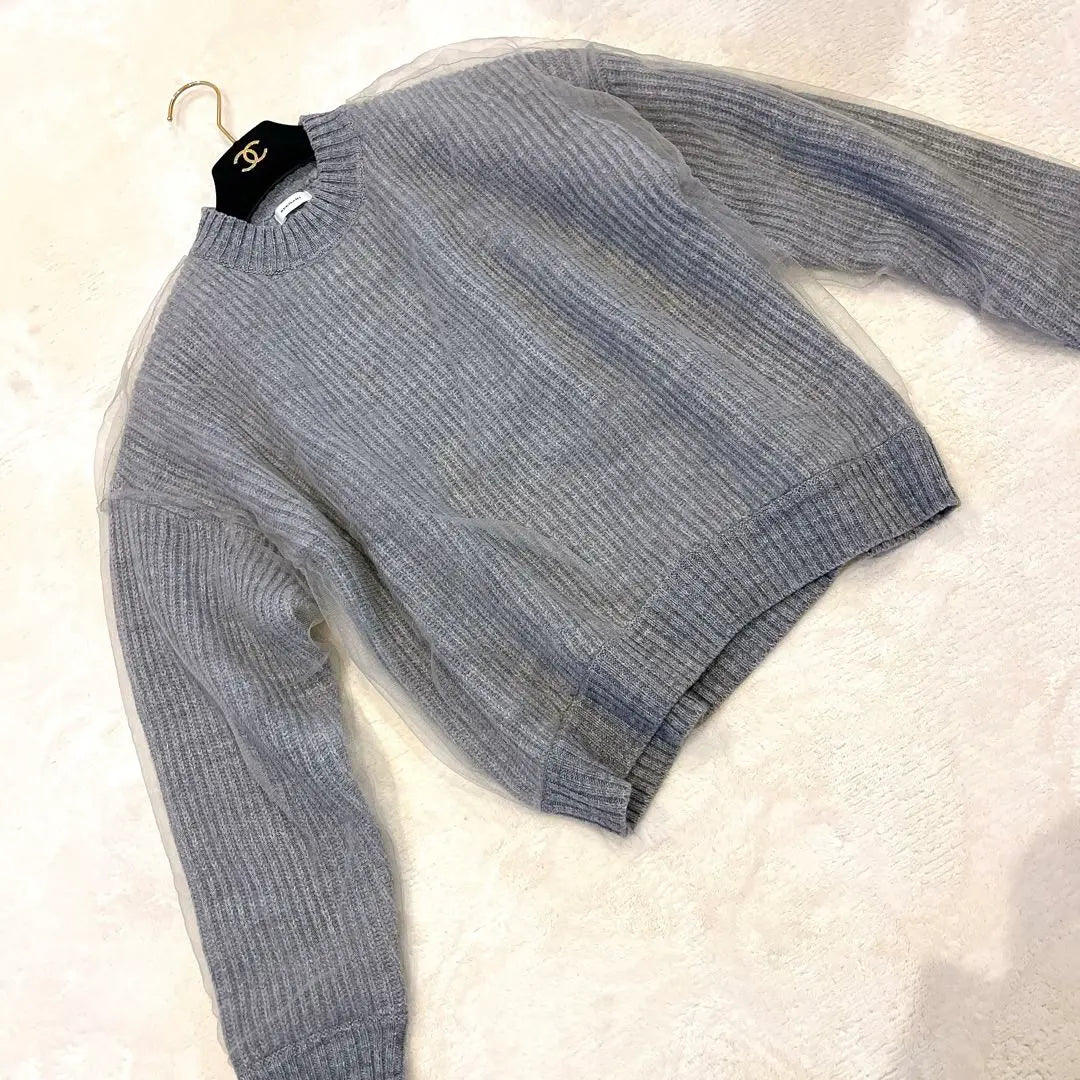 [Like new] REKISAMI Tulle layered knit pullover gray | 【新品同様】REKISAMI レキサミ　チュール重ねニットプルオーバー　グレー