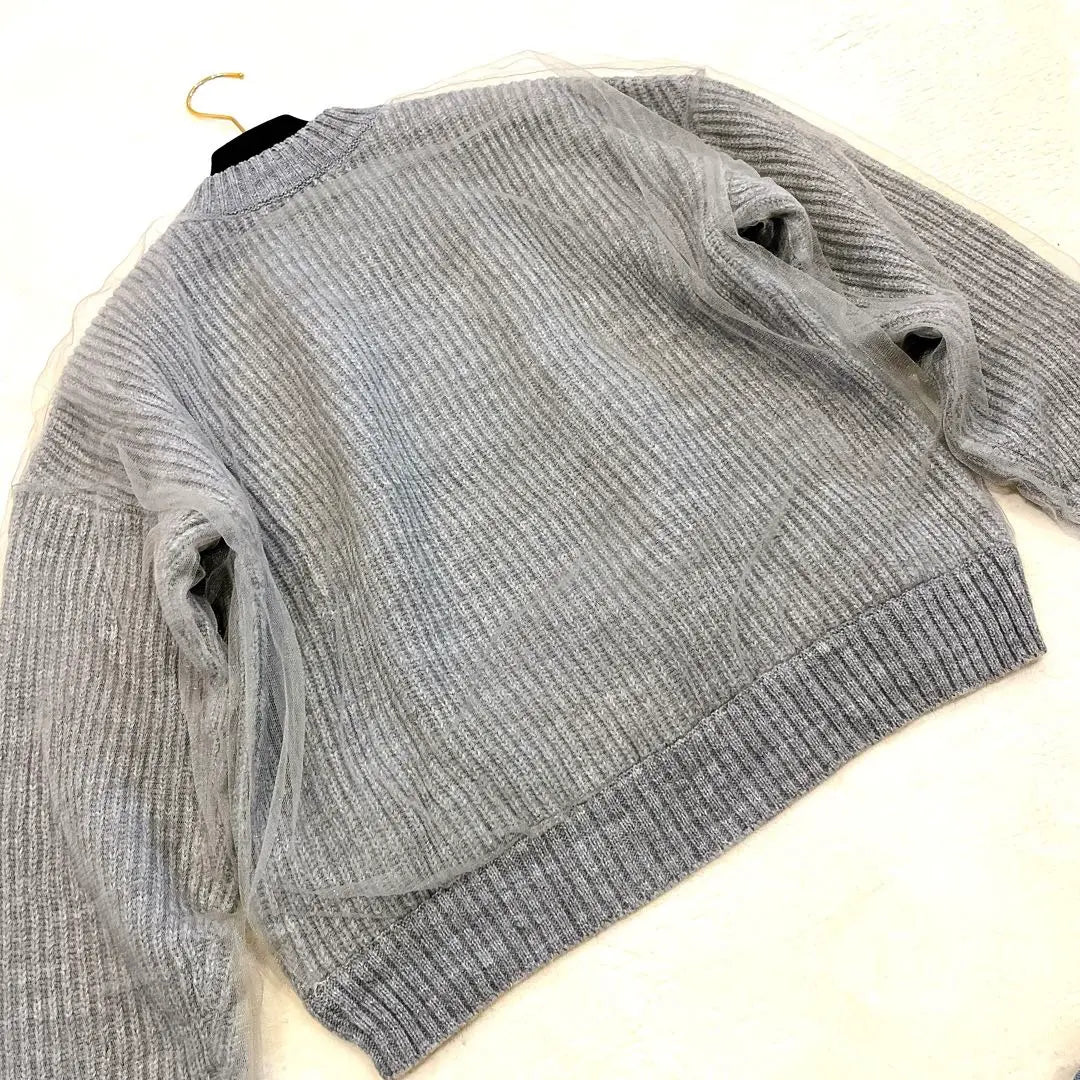 [Like new] REKISAMI Tulle layered knit pullover gray | 【新品同様】REKISAMI レキサミ　チュール重ねニットプルオーバー　グレー