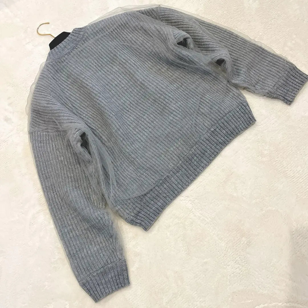 [Like new] REKISAMI Tulle layered knit pullover gray | 【新品同様】REKISAMI レキサミ　チュール重ねニットプルオーバー　グレー