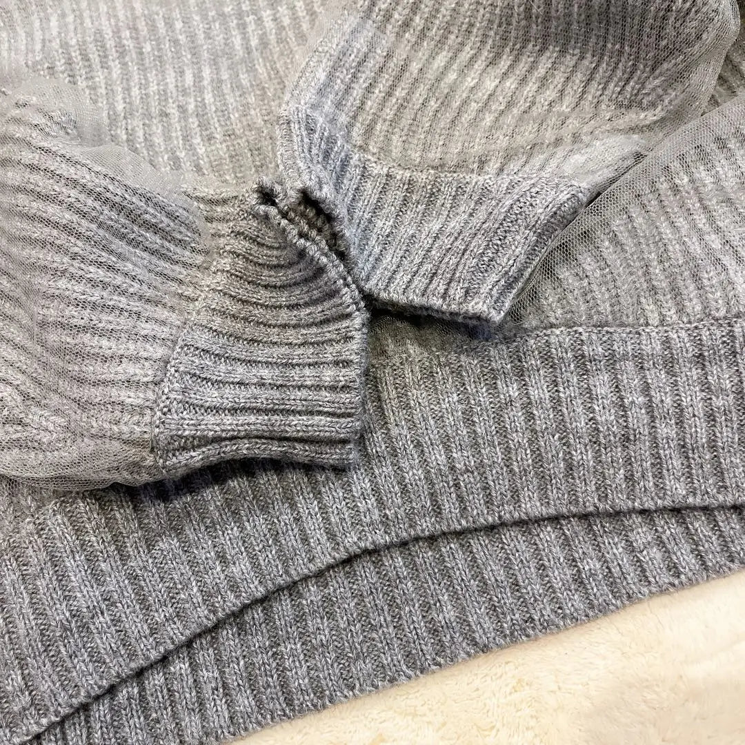 [Like new] REKISAMI Tulle layered knit pullover gray | 【新品同様】REKISAMI レキサミ　チュール重ねニットプルオーバー　グレー