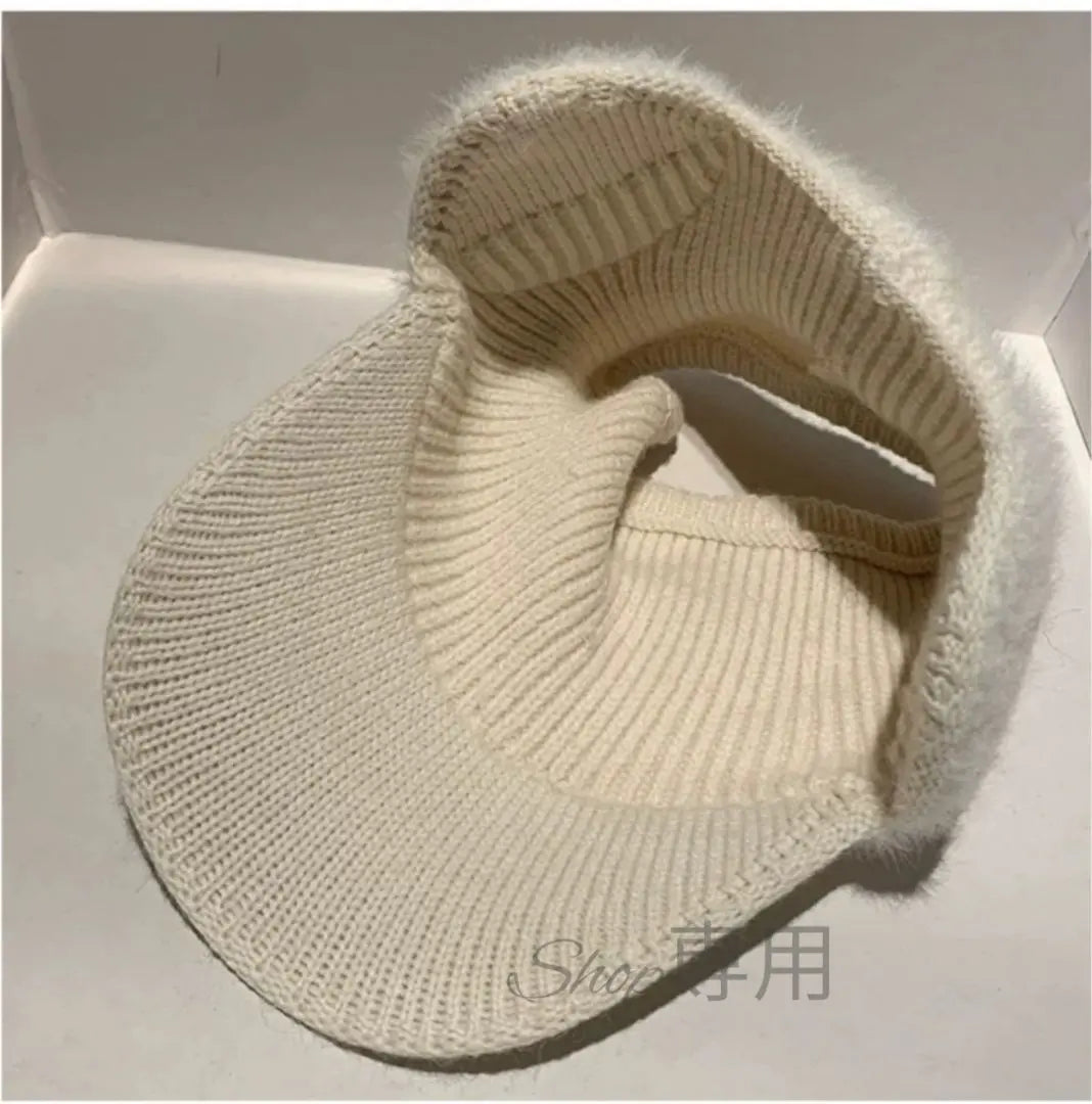 [New] White sun visor knit hat golf sports cold protection ear cover warm