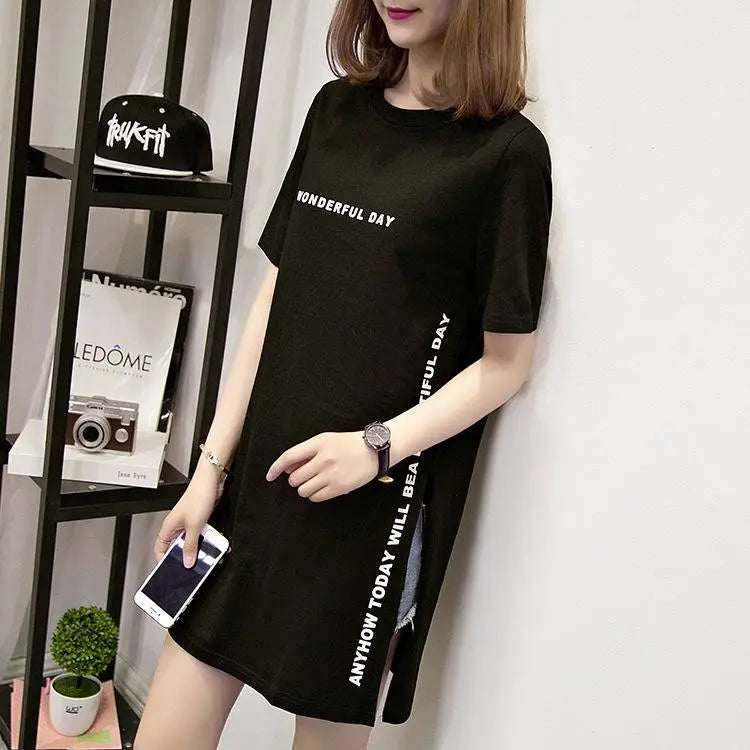 One-point logo fake T-shirt dress-style black M