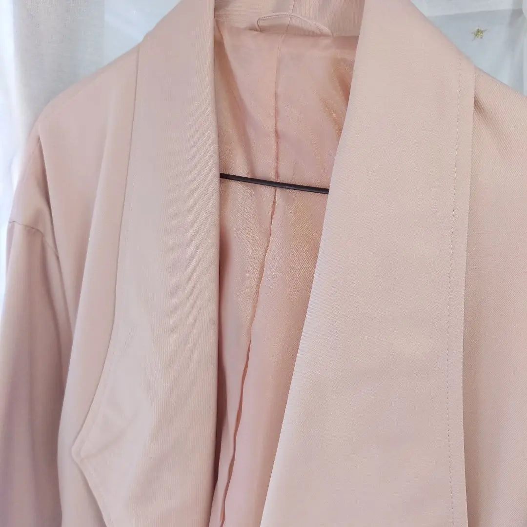 Pink Long Coat Spring Coat with Waist Ribbon Thin | ピンク ロングコート ウエストリボン付き　スプリングコート　薄手