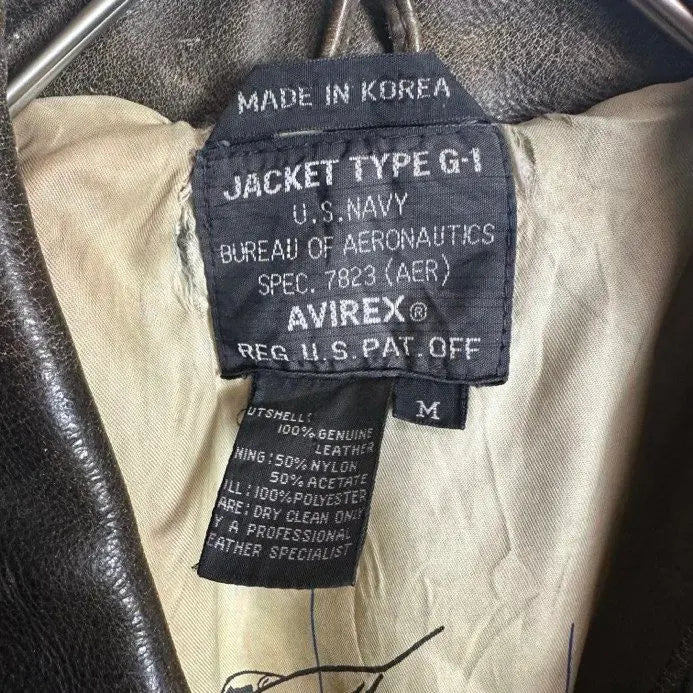 Chaqueta de vuelo de cuero AVIREX con parche A-2, forro completo y estampado en la espalda M