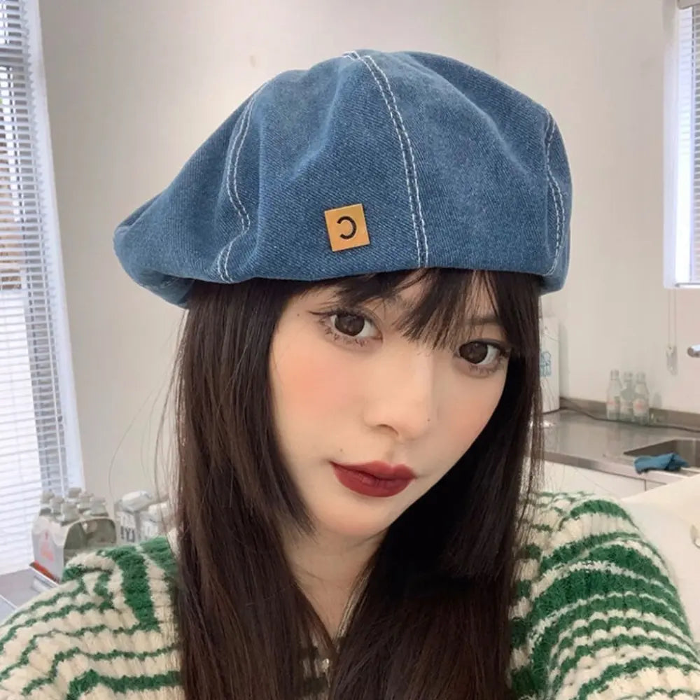 Denim Hunting Women's Simple Korean Hat Beret