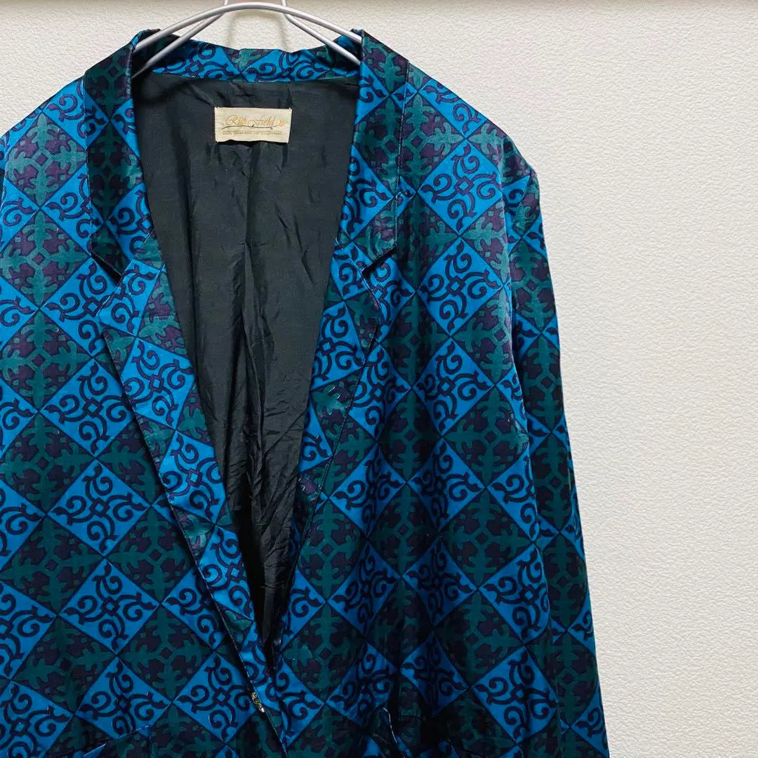 One-of-a-kind 80s vintage Rich field all-over silk tailored jacket