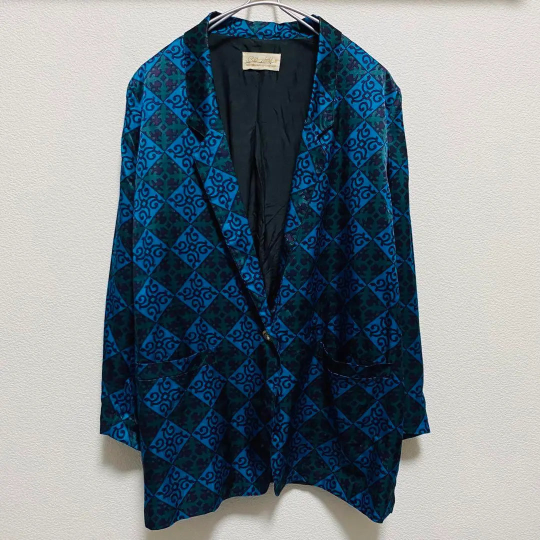 One-of-a-kind 80s vintage Rich field all-over silk tailored jacket