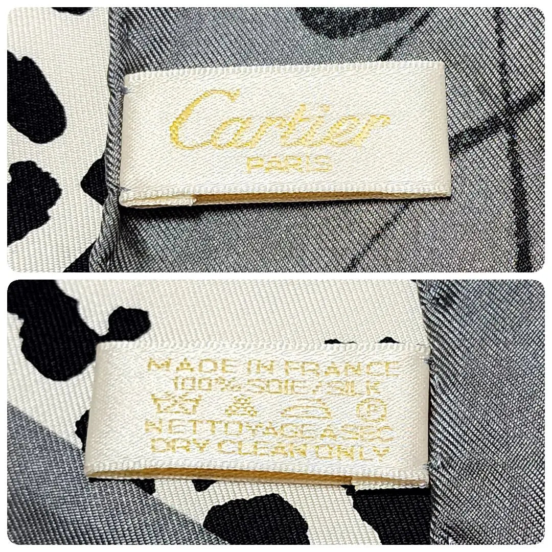 ★Cartier★ Scarf Leopard Leopard Logo Check Silk Grey