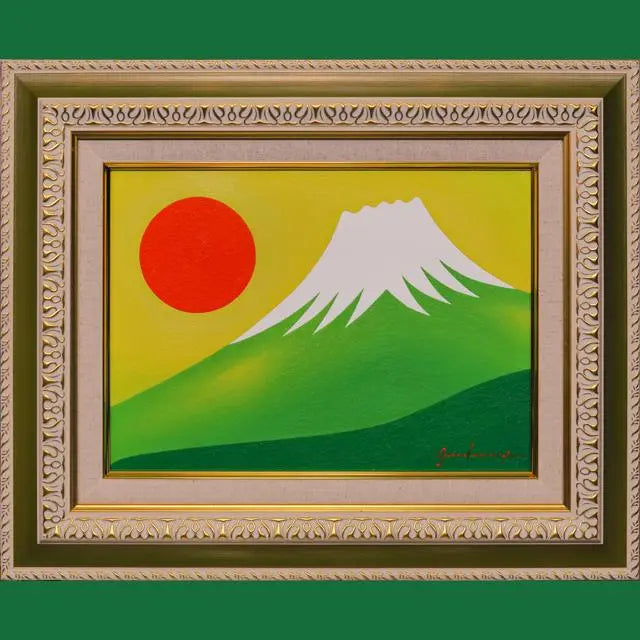 ●[Green Fuji of the Sun and New Green]●Gando Atsushi Painting Oil Painting F4 Green Framed Mount Fuji with Good Luck