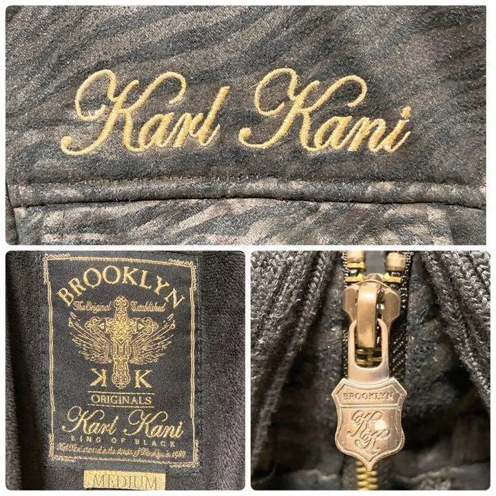 [Extremadamente raro] Karl Kanai ☆ Parka tipo blusón ☆ M ☆ Negro ☆ Logotipo bordado ☆ Forro de terciopelo