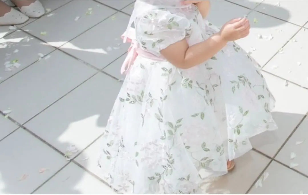 Vestido bebe, bordado floral, blanco 90