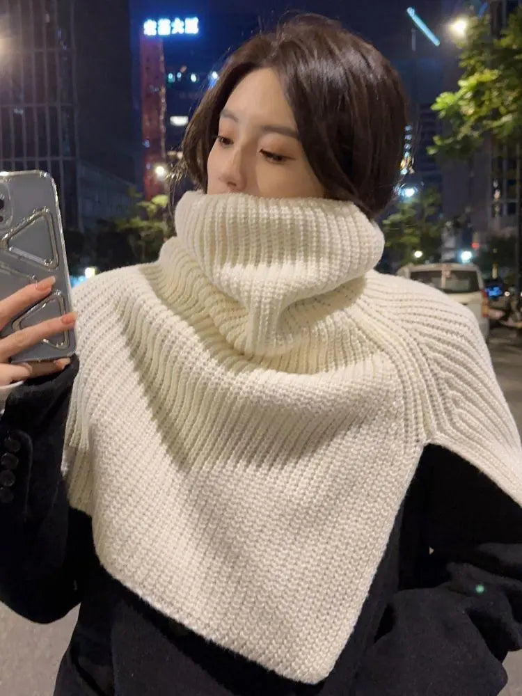 ☆Envío en 24 horas☆ Calentador de cuello tipo snood de punto color blanco roto con forma de tortuga