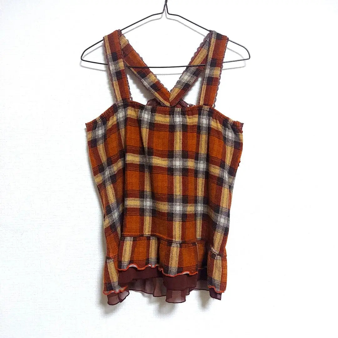 axes femme checkered pattern orange ribbon on the back cute M camisole