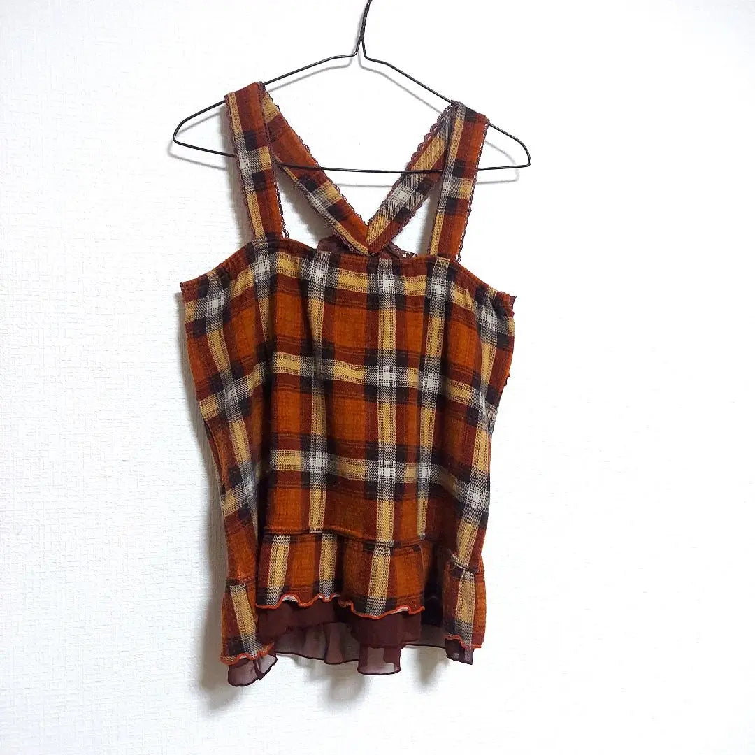 axes femme checkered pattern orange ribbon on the back cute M camisole