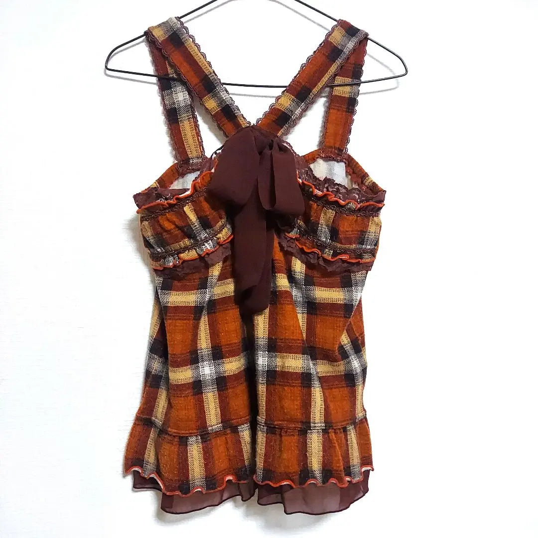 axes femme checkered pattern orange ribbon on the back cute M camisole