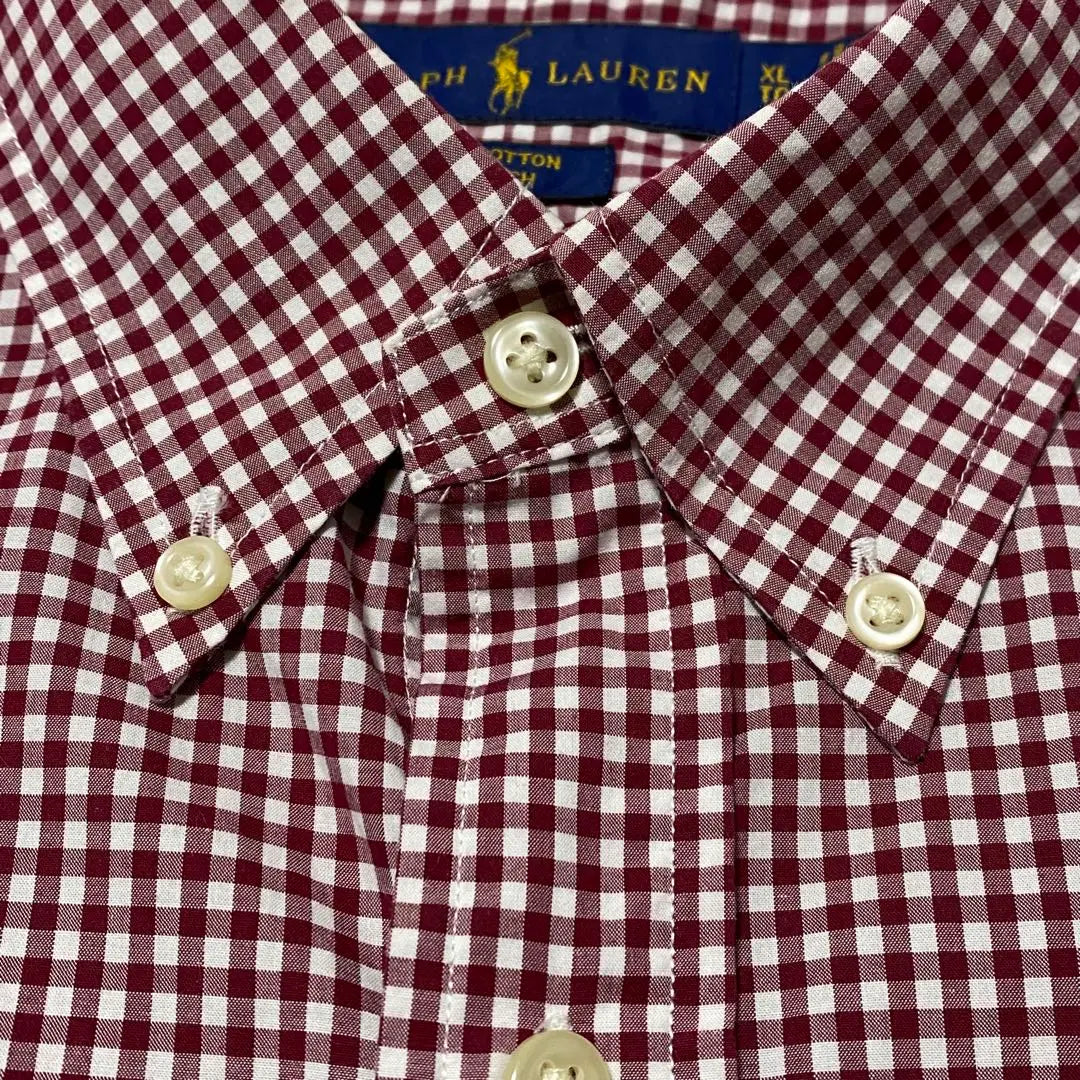 Beautiful condition Ralph Lauren Gingham Check Long Sleeve BD Shirt Pony Logo Embroidered Red