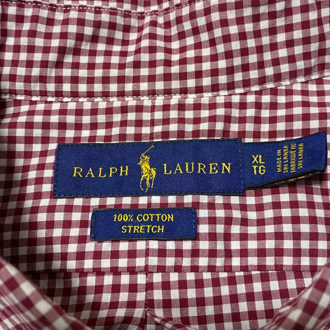 Beautiful condition Ralph Lauren Gingham Check Long Sleeve BD Shirt Pony Logo Embroidered Red