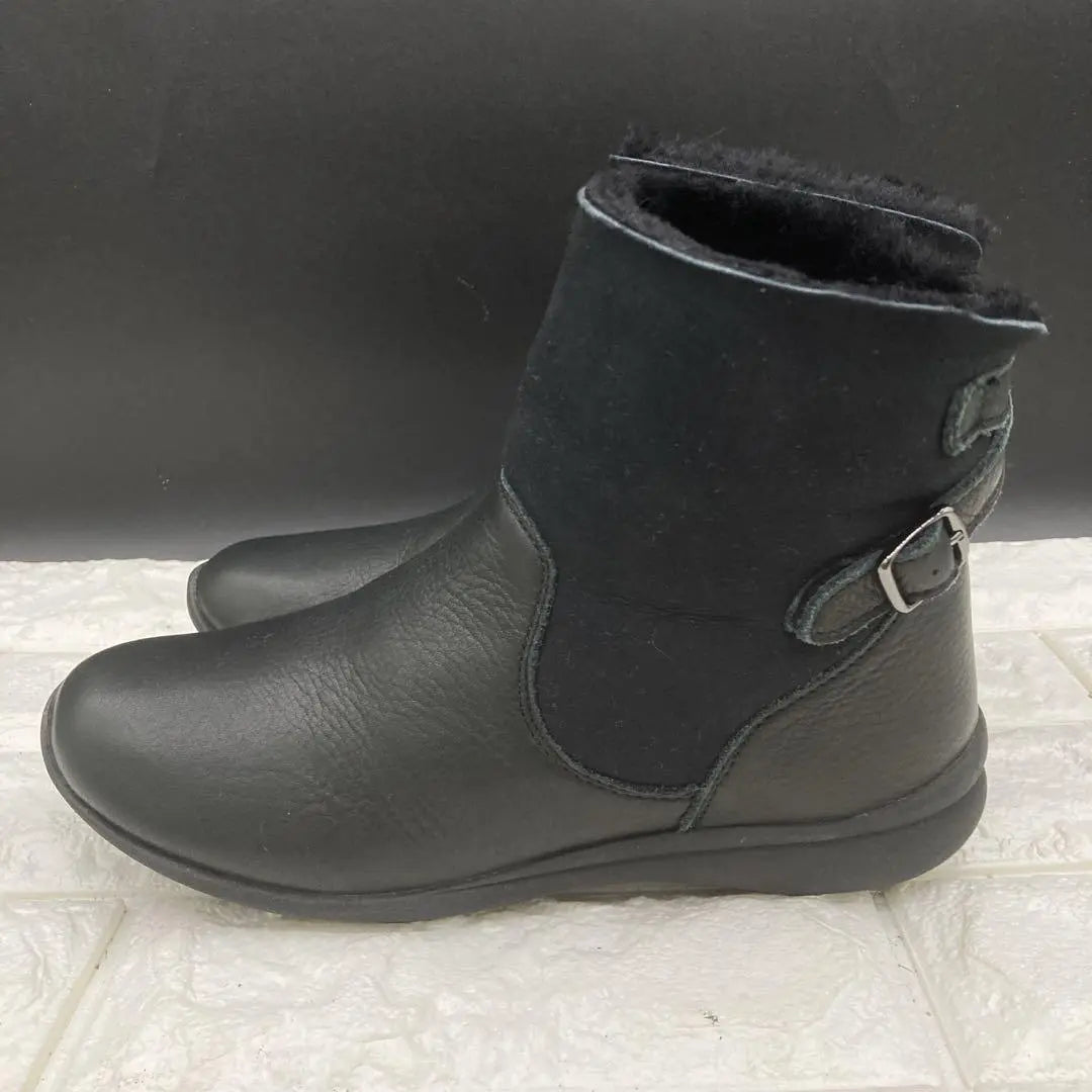 ❤Buen estado❤Botas cortas REGAL con cinturón de piel de oveja color negro