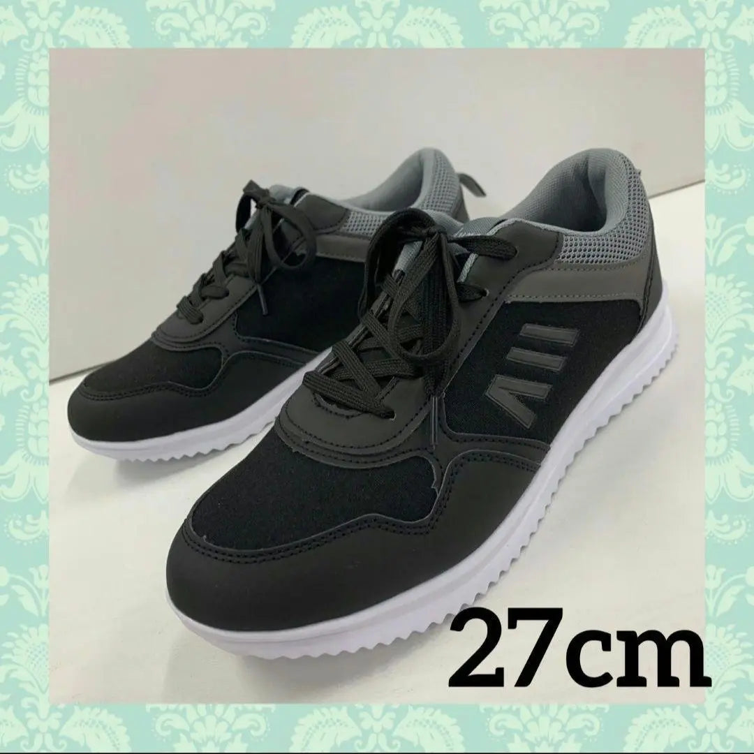 Men's ☆ Lightweight / Wide / Highly Bend / Thread Sneakers / 27cm ☆ Black Black