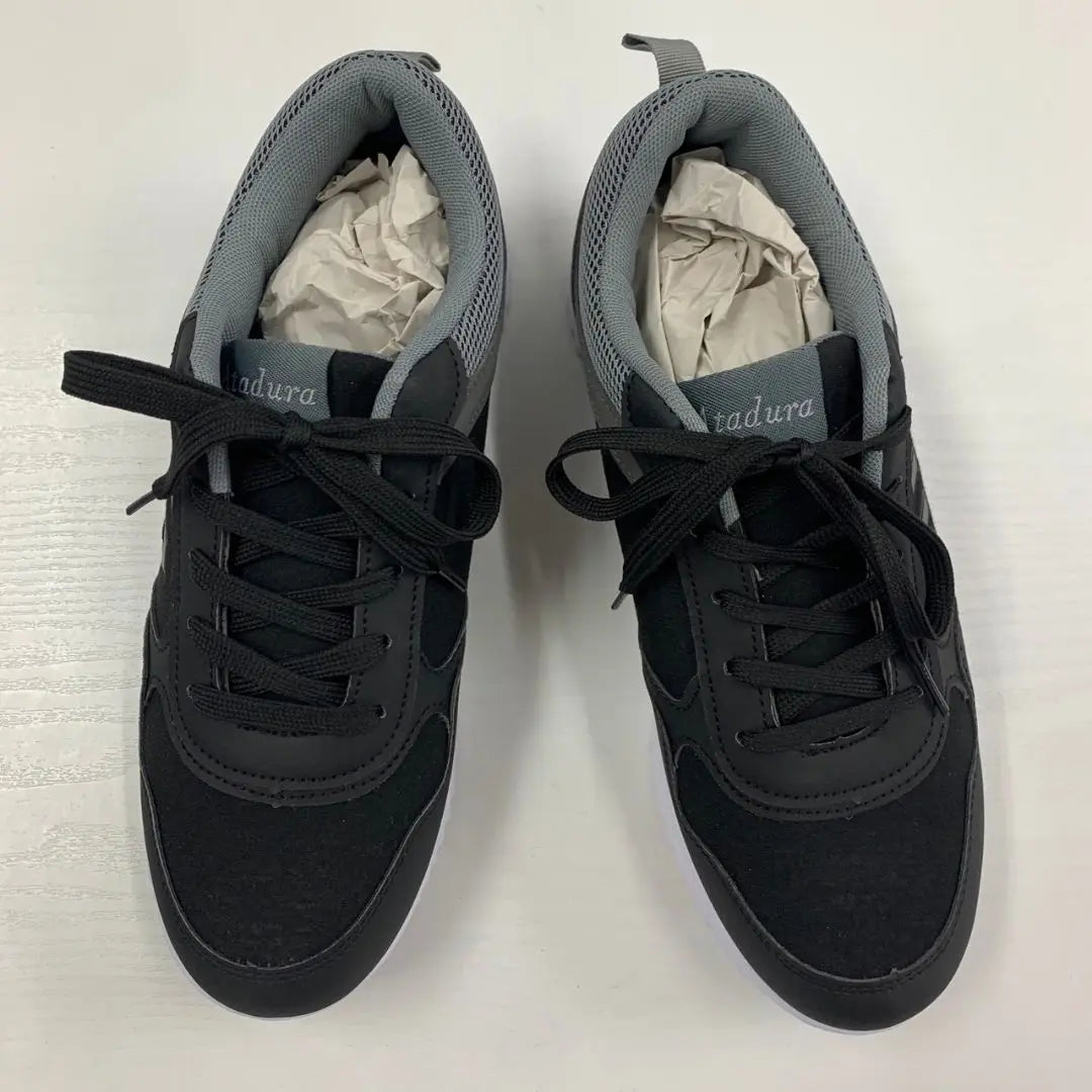 Men's ☆ Lightweight / Wide / Highly Bend / Thread Sneakers / 27cm ☆ Black Black