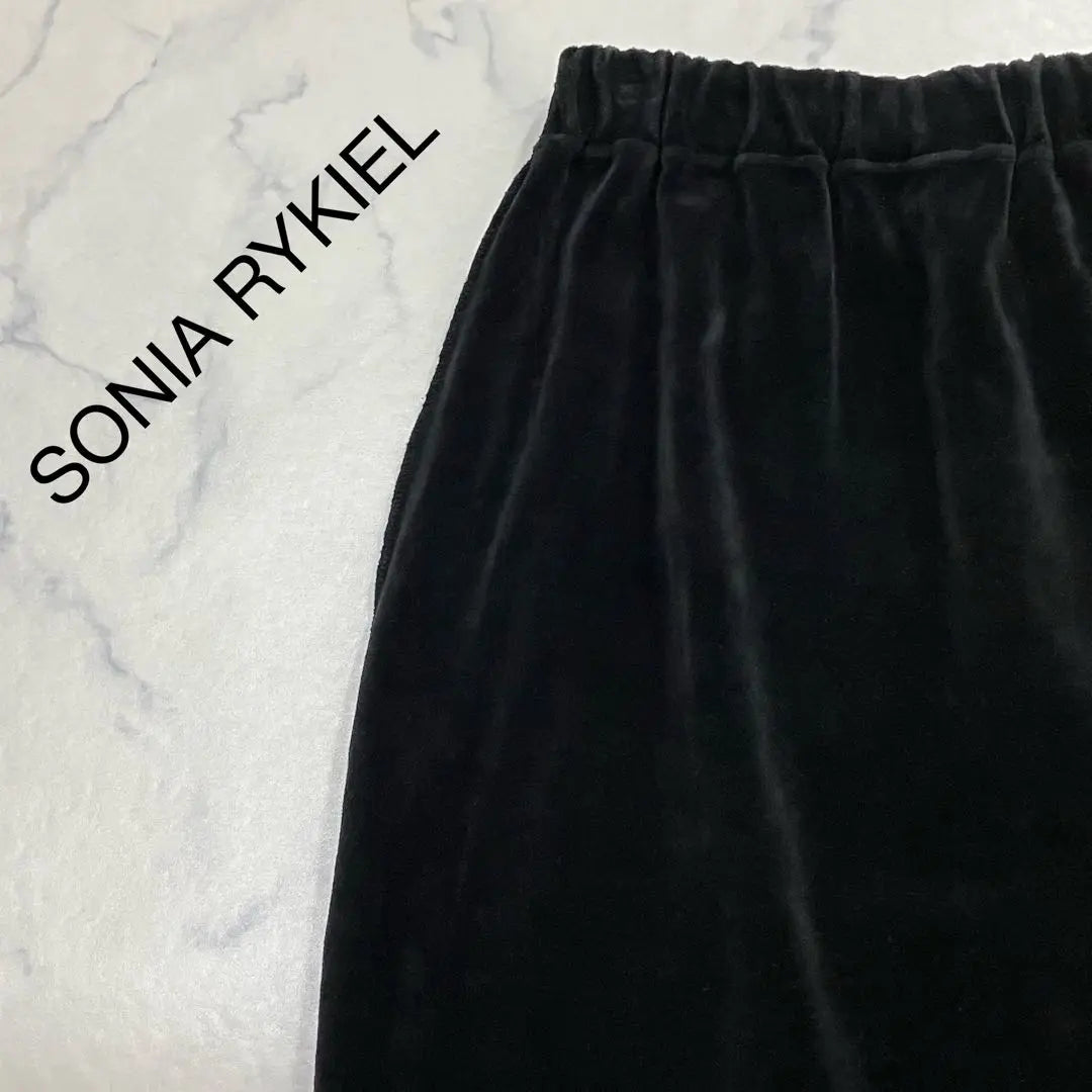 SONIA RYKIEL Made in France Elastic Waist Velour Knee Length Skirt