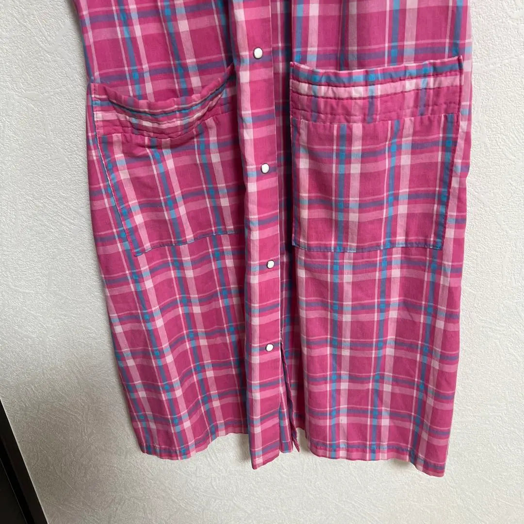 Used clothing, beautiful condition, check short sleeve dress, pink, S