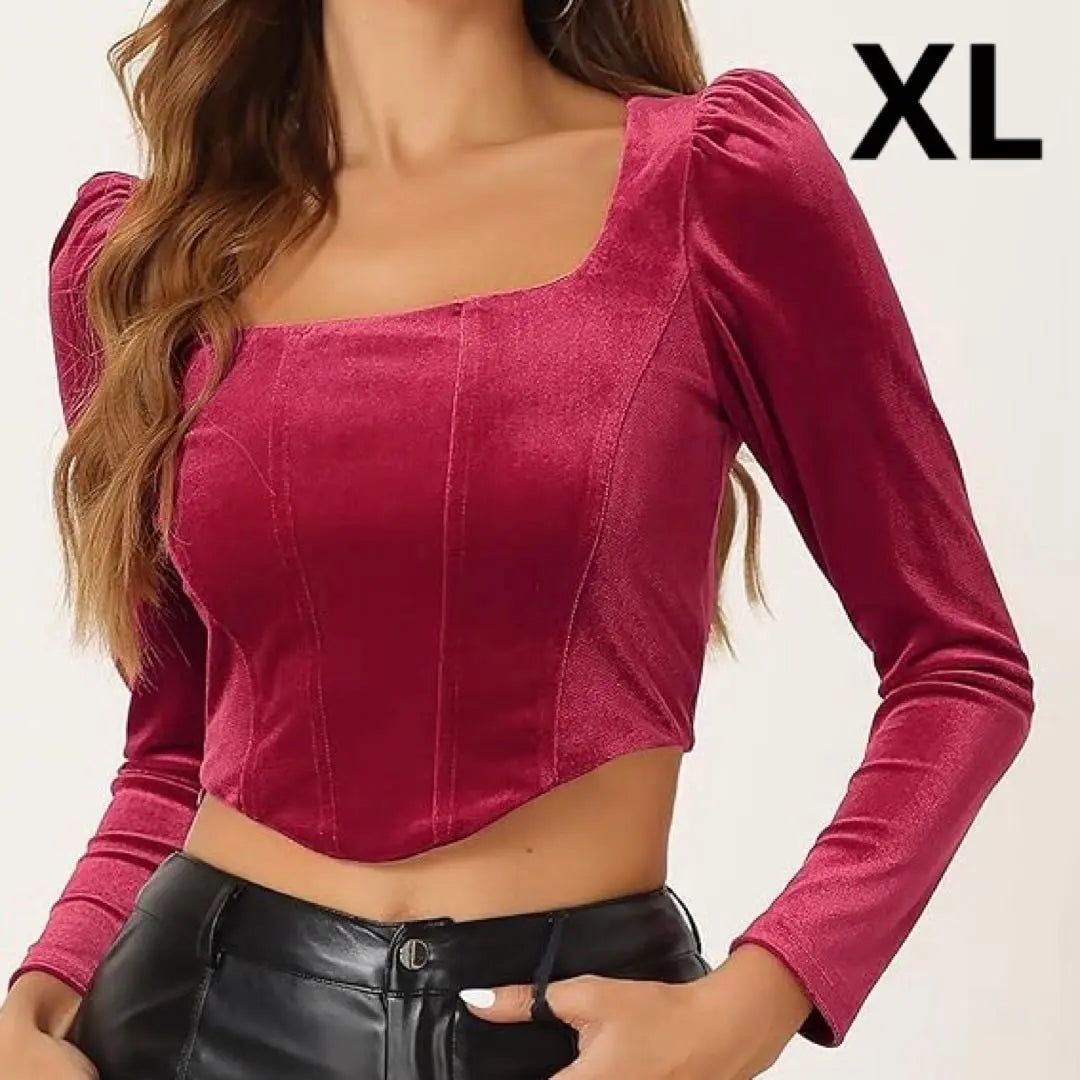 ❇️XL Cut and Sew Blouse Crop Velvet Long Sleeve Top Plain