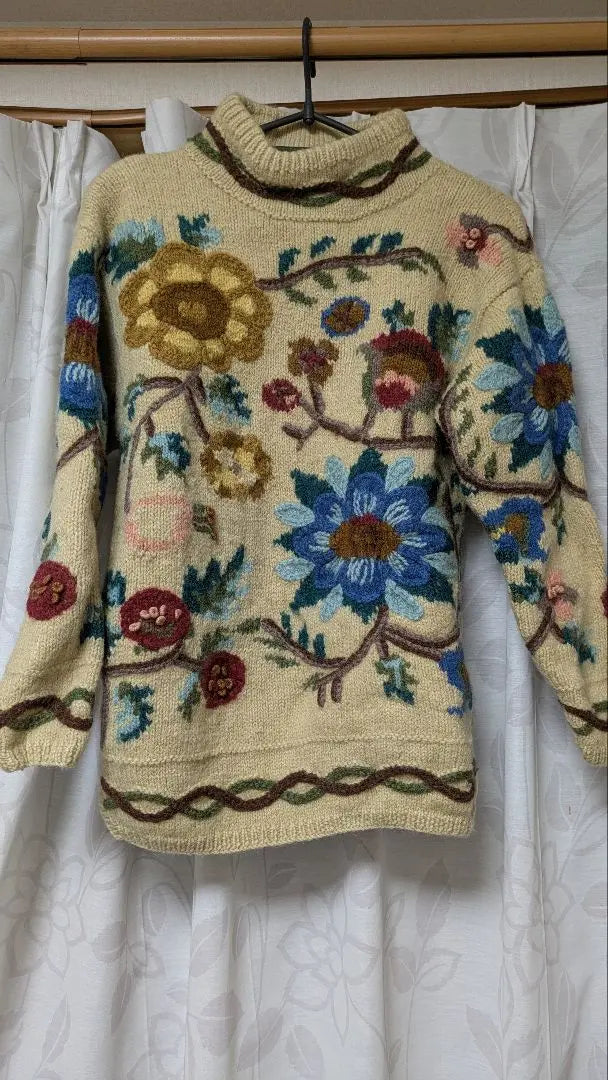 Boston Classic knit sweater wool flower pattern embroidery M | BOSTON CLASSIC ニット セーター ウール 花柄 刺繍 M