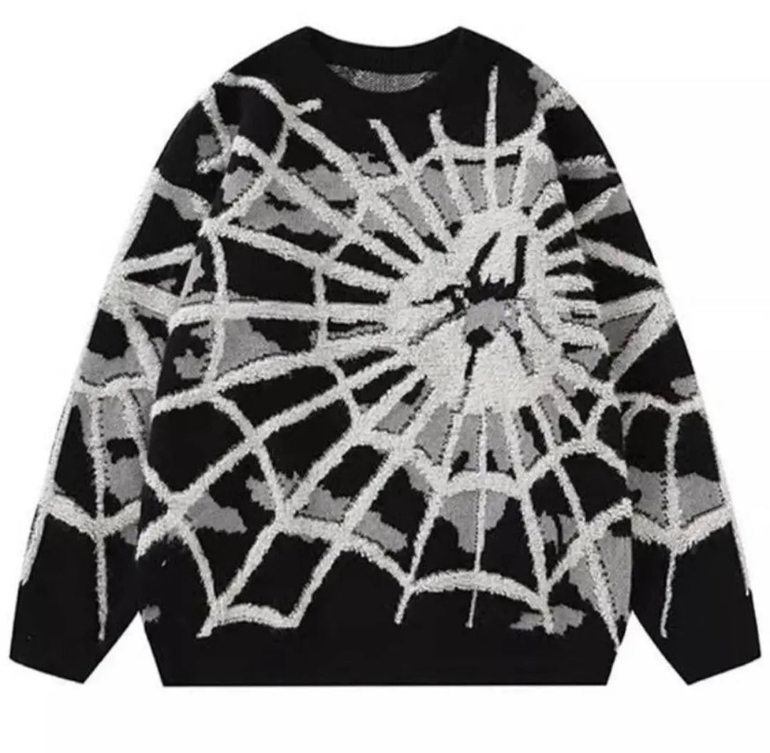 Spider pattern ★ Men's knit sweater (black) XXL