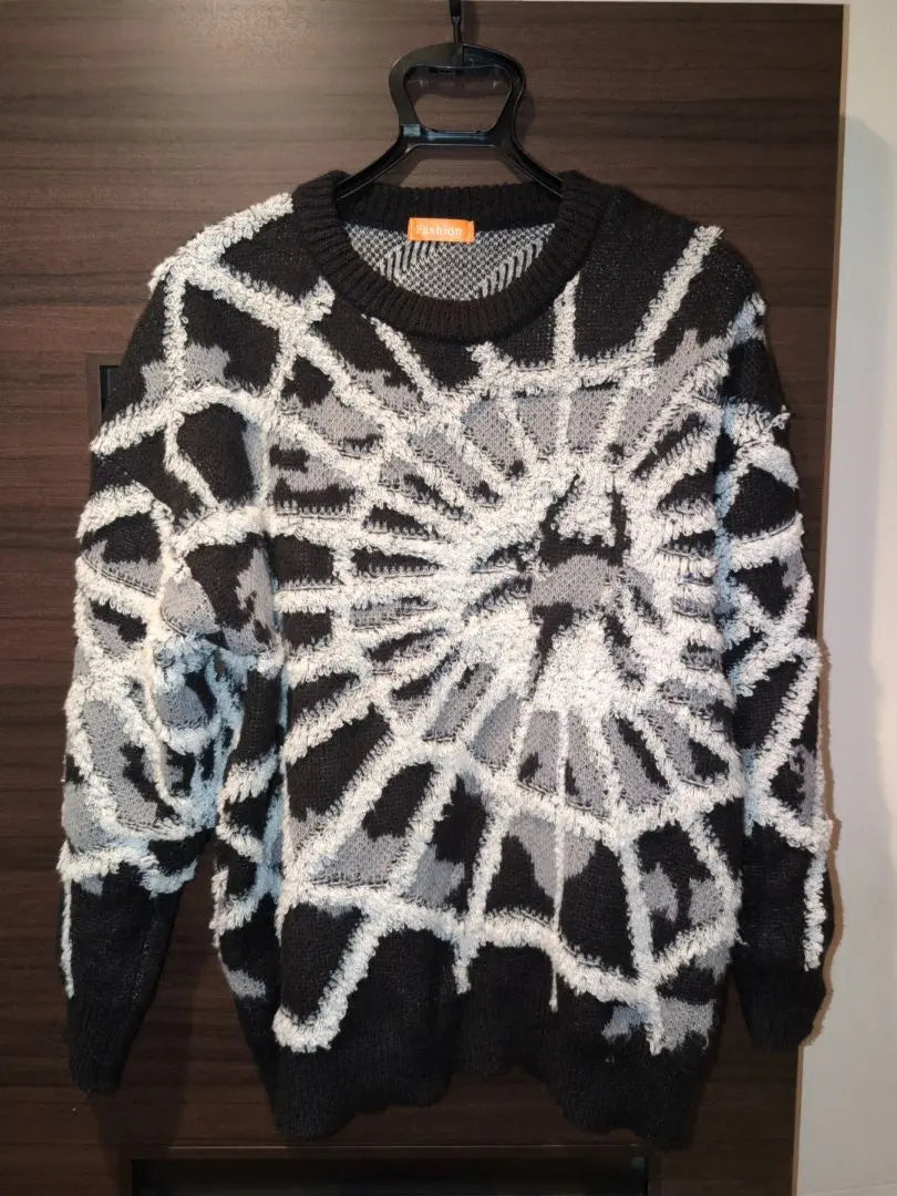 Spider pattern ★ Men's knit sweater (black) XXL