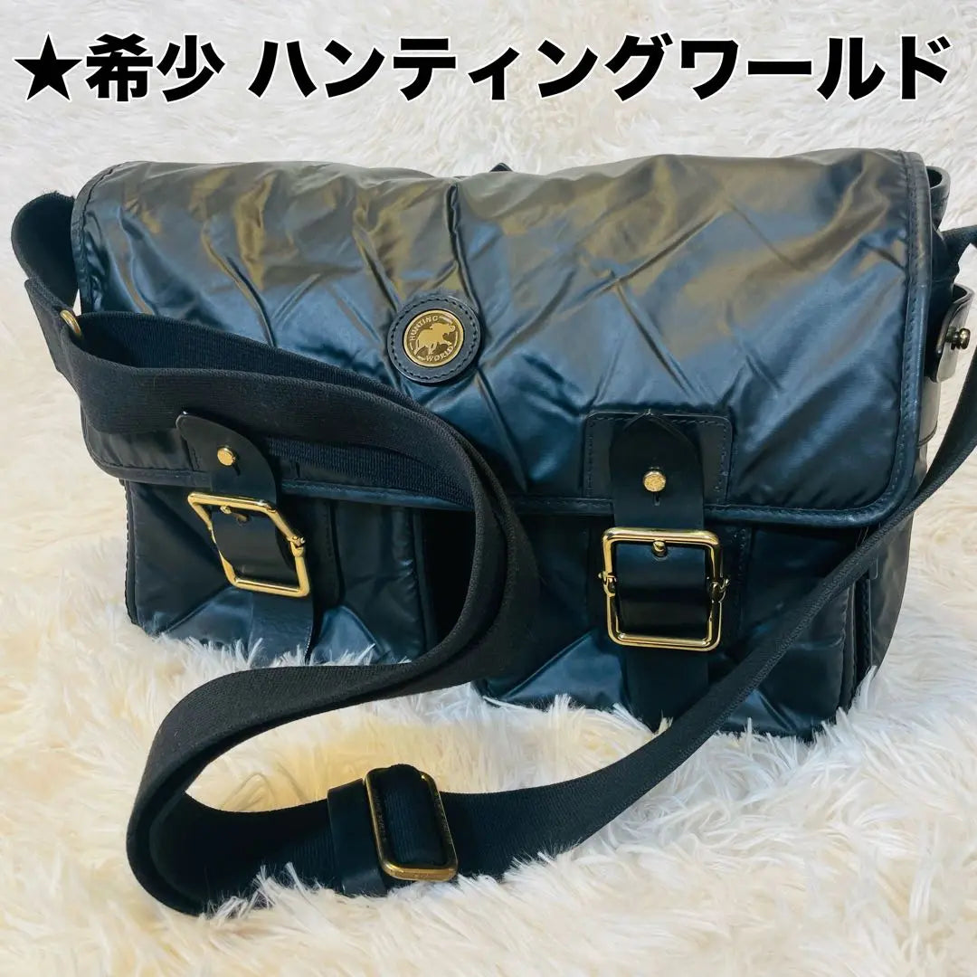 ★Bolso de hombro poco común del mundo de la caza Pase de batalla Accesorios de metal negro | ★希少 ハンティングワールド ショルダーバッグ バチューサーパス ブラック 金具