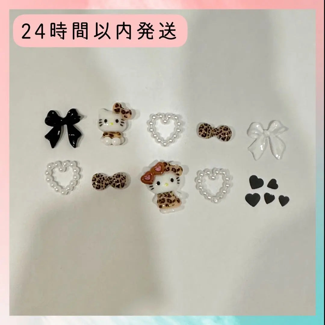 ④Leon-patterned Hello Kitty Nail Parts Black