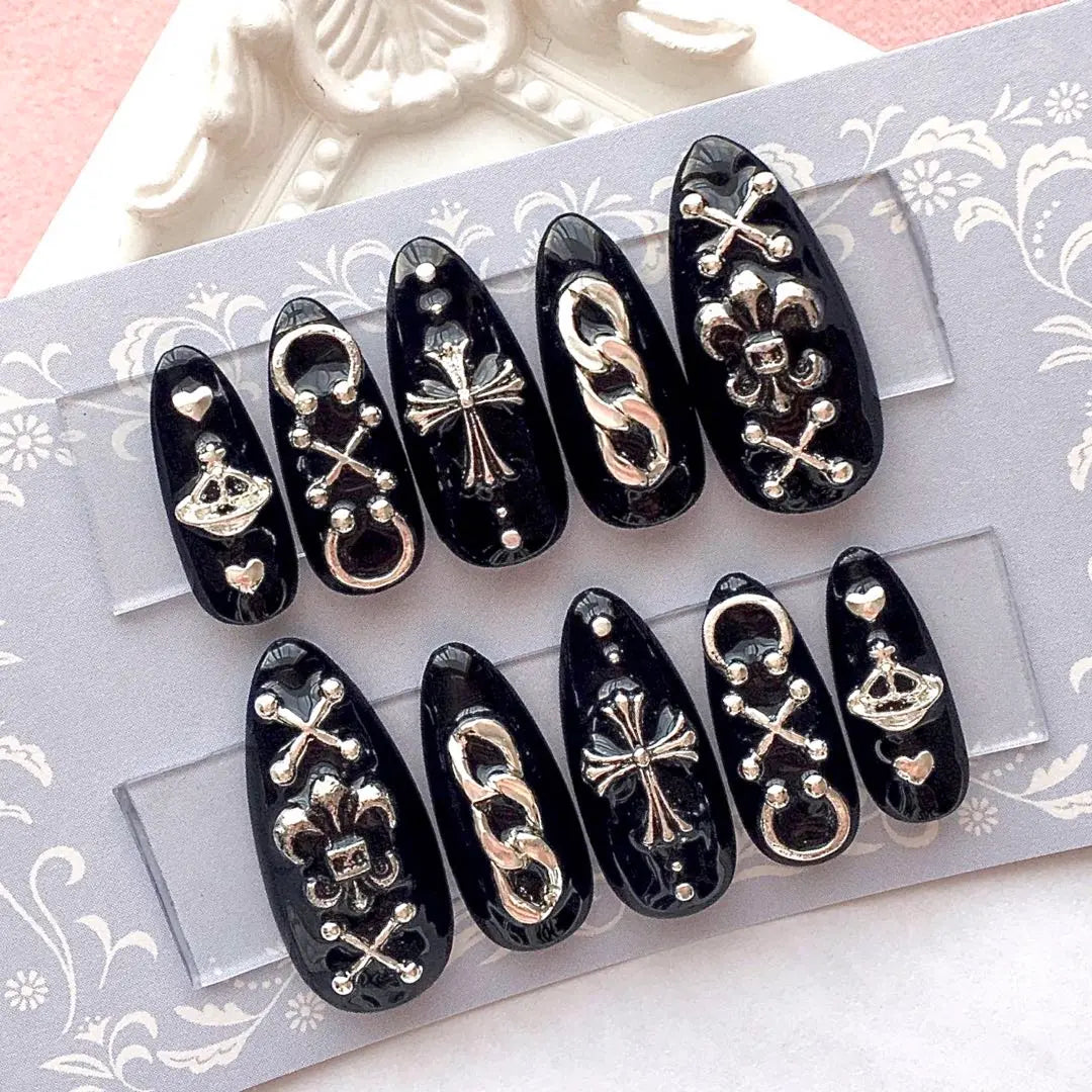 Nail chip mass -produced mine subculture black piercing anchor cross | ネイルチップ 量産型 地雷 サブカル ブラック ピアス 錨 十字架