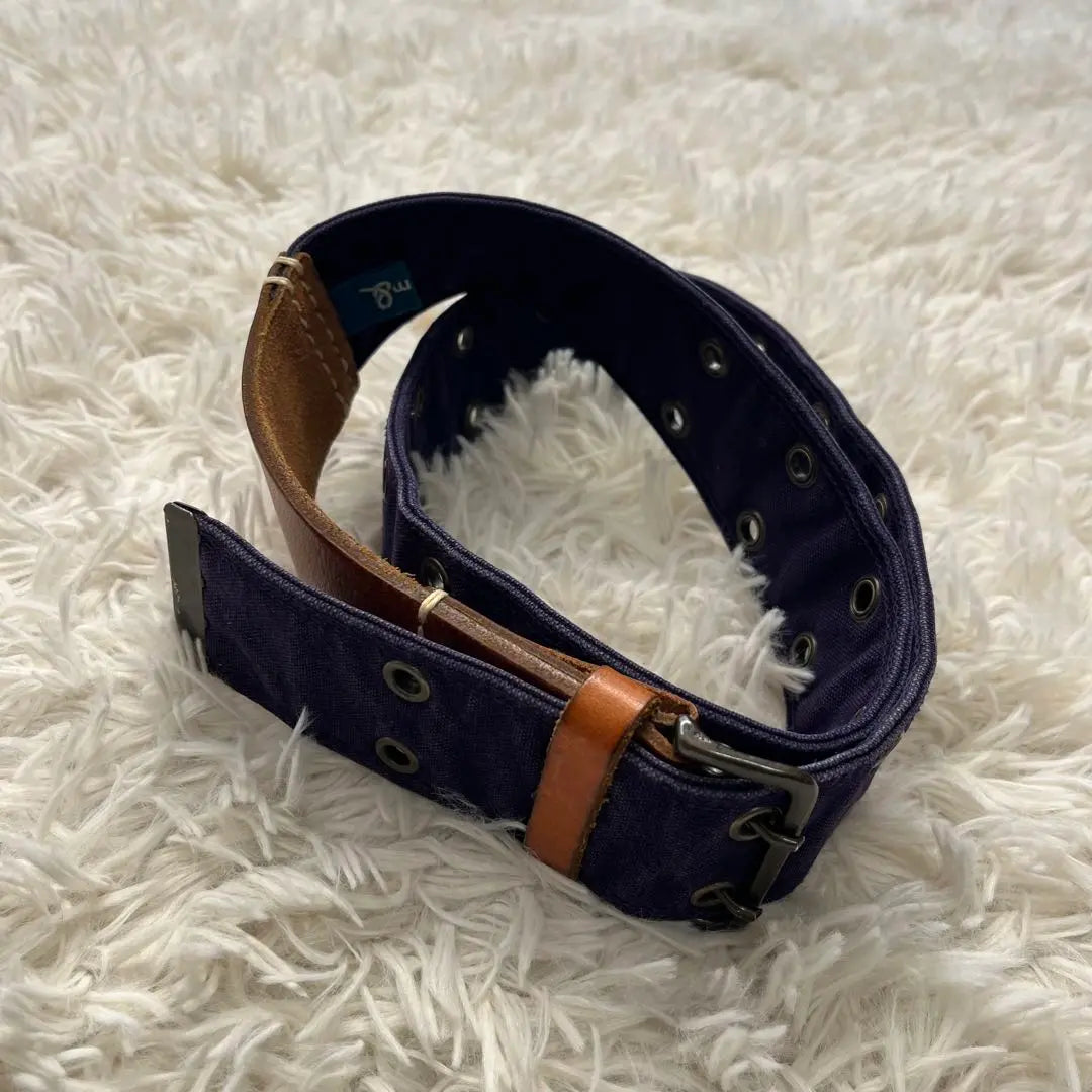 45prm leather cotton indigo 2pin belt