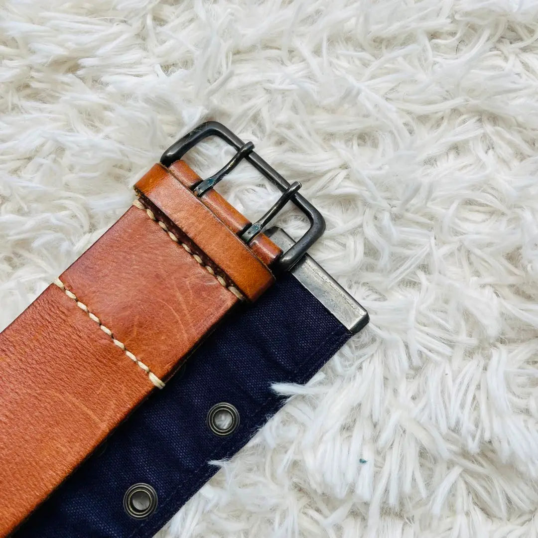 45prm leather cotton indigo 2pin belt