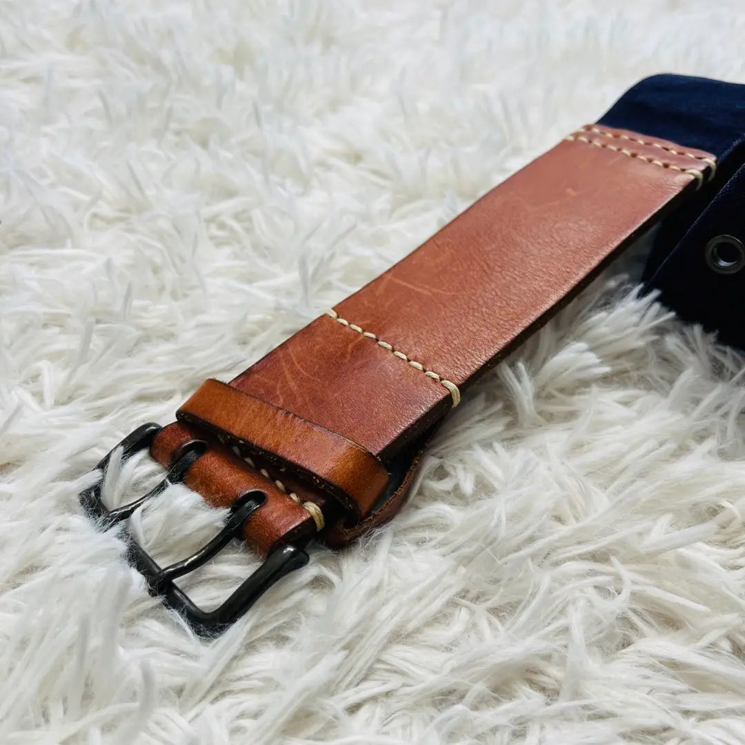 45prm leather cotton indigo 2pin belt