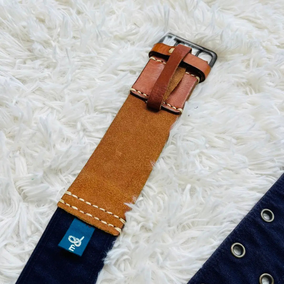 45prm leather cotton indigo 2pin belt