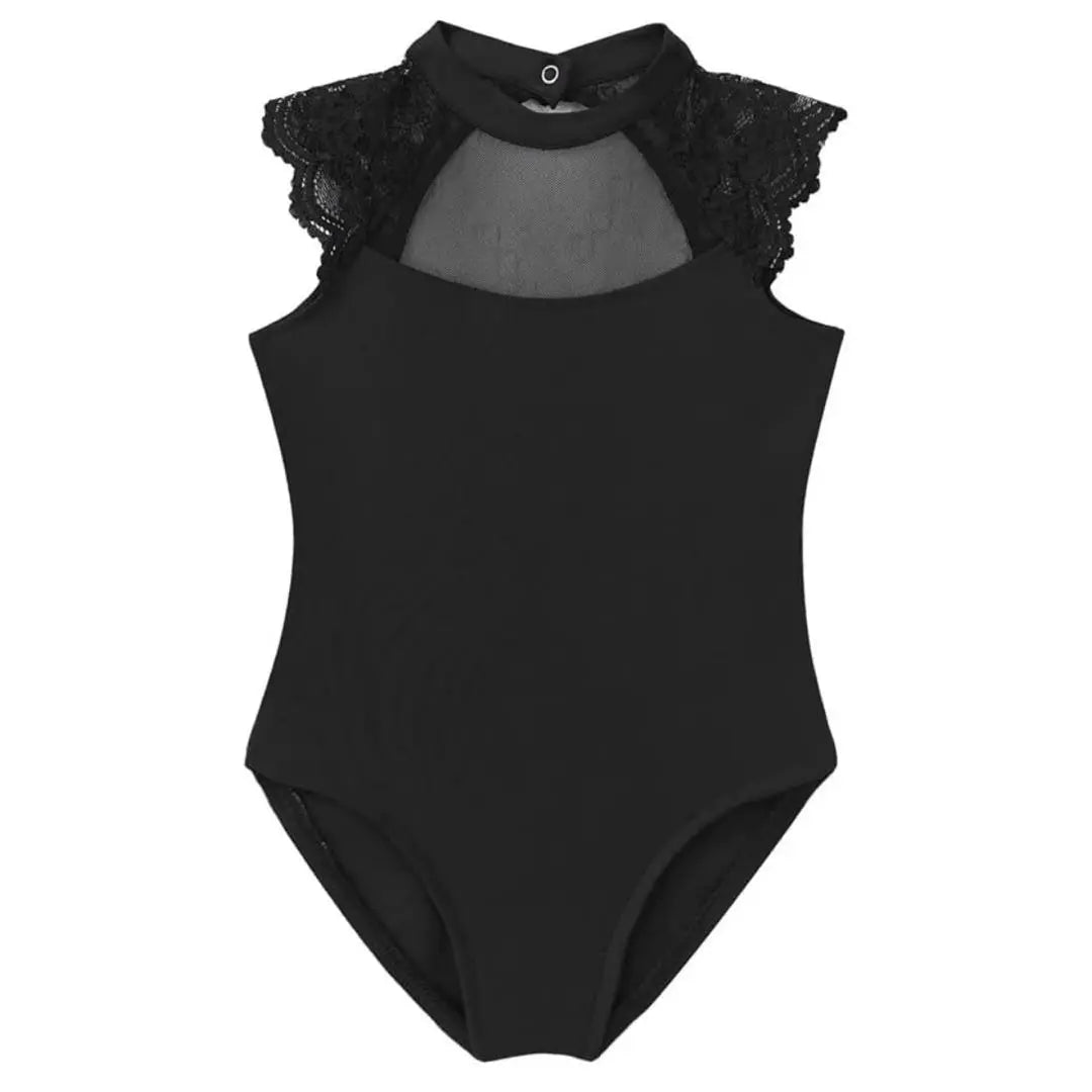 Kids Girls Ballet Gymnastics Leotard Ballerina Turtleneck Lace