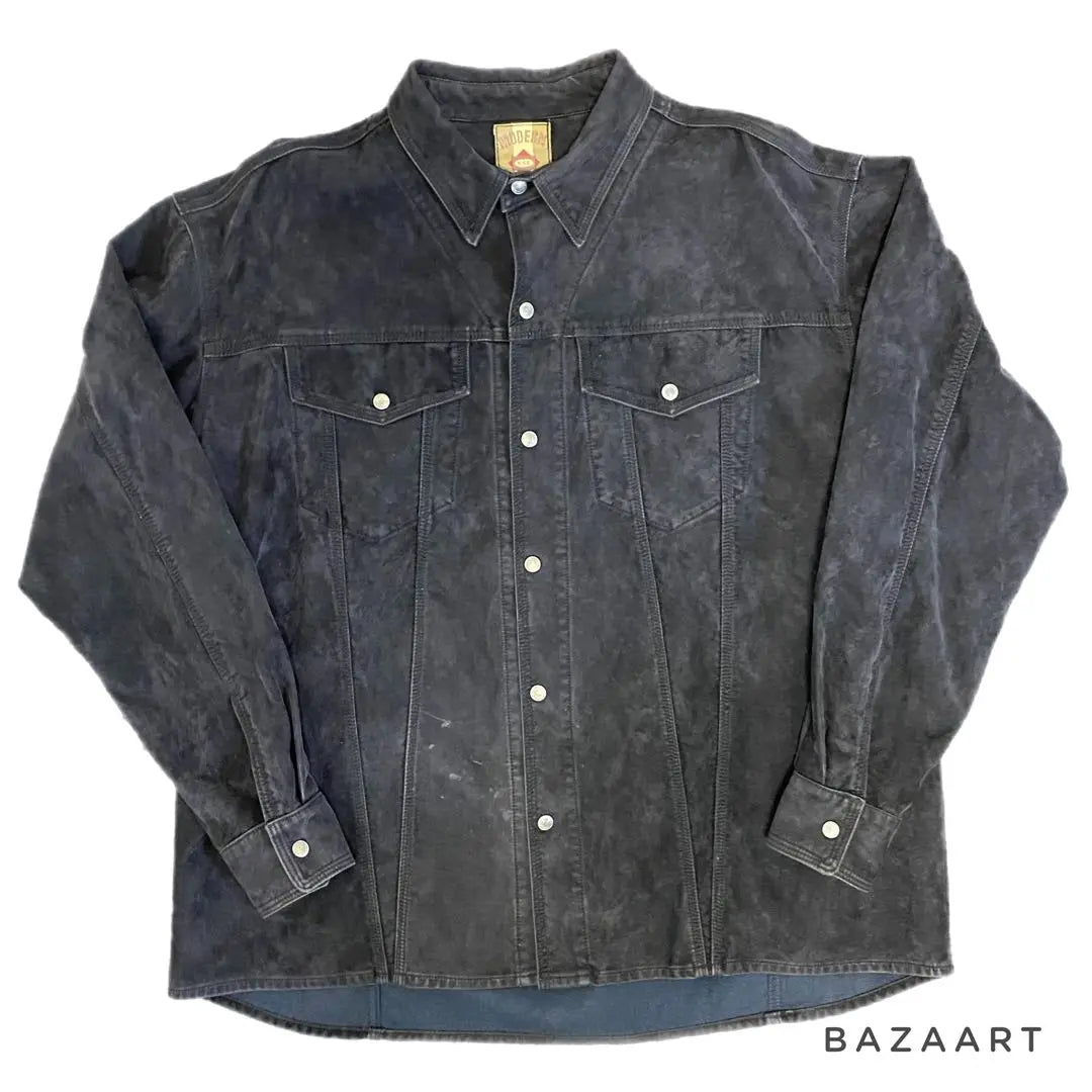 [One-of-a-kind item] Faux leather shirt G-jacket type black suede equivalent to XL