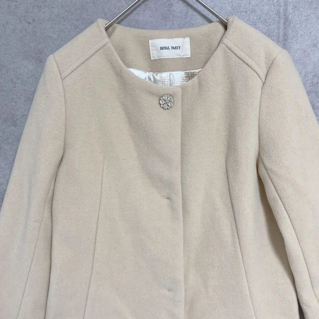 [Royal Party] No-collar bijoux button coat 95% wool beautiful outerwear | 【ロイヤルパーティー】ノーカラービジュー釦コート　ウール95% 綺麗めアウター