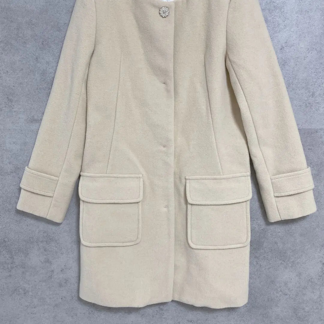 [Royal Party] No-collar bijoux button coat 95% wool beautiful outerwear | 【ロイヤルパーティー】ノーカラービジュー釦コート　ウール95% 綺麗めアウター