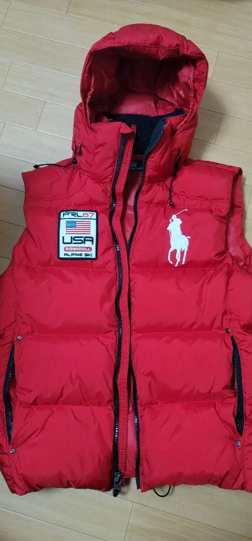 Polo by Ralph Lauren Hooded Down Vest M Red