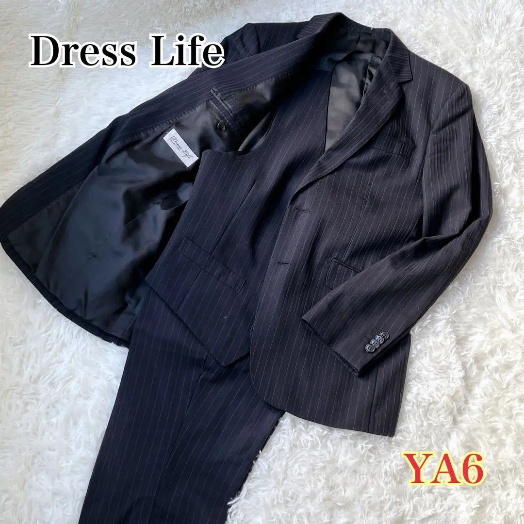 ⭐️Good condition⭐️Dress Life Suit Three Piece Black Stripes L Size | ⭐️美品⭐️ドレスライフ　スーツ　スリーピース　ブラック　ストライプ　Lサイズ