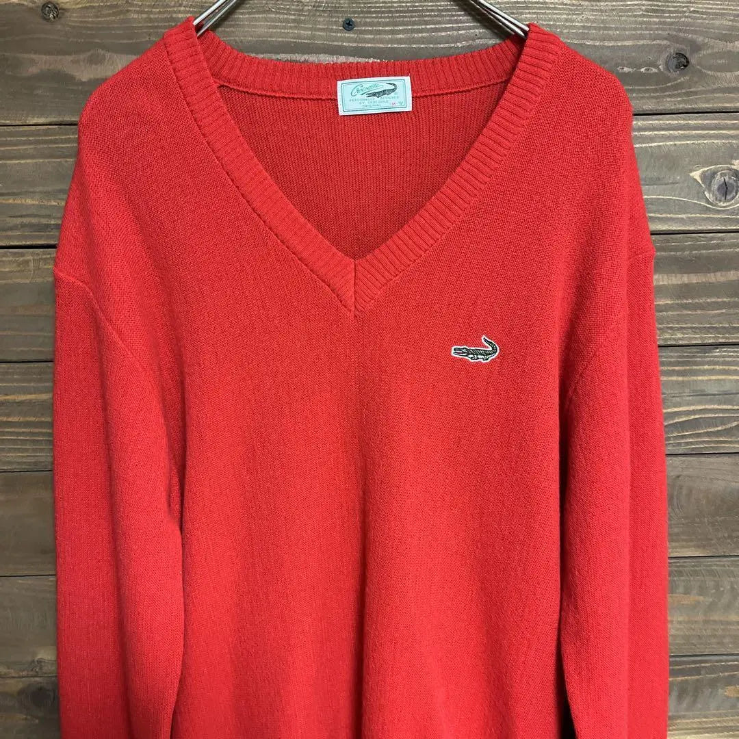 ♦︎【Crocodile】Knit sweater V-neck embroidered logo simple golf M