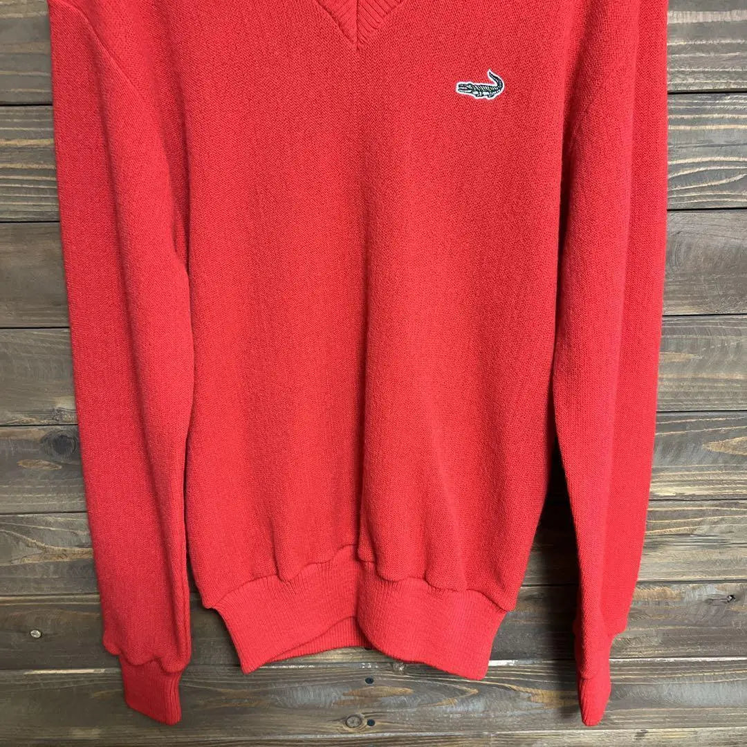 ♦︎【Crocodile】Knit sweater V-neck embroidered logo simple golf M