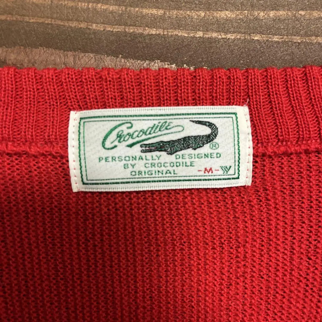 ♦︎【Crocodile】Knit sweater V-neck embroidered logo simple golf M